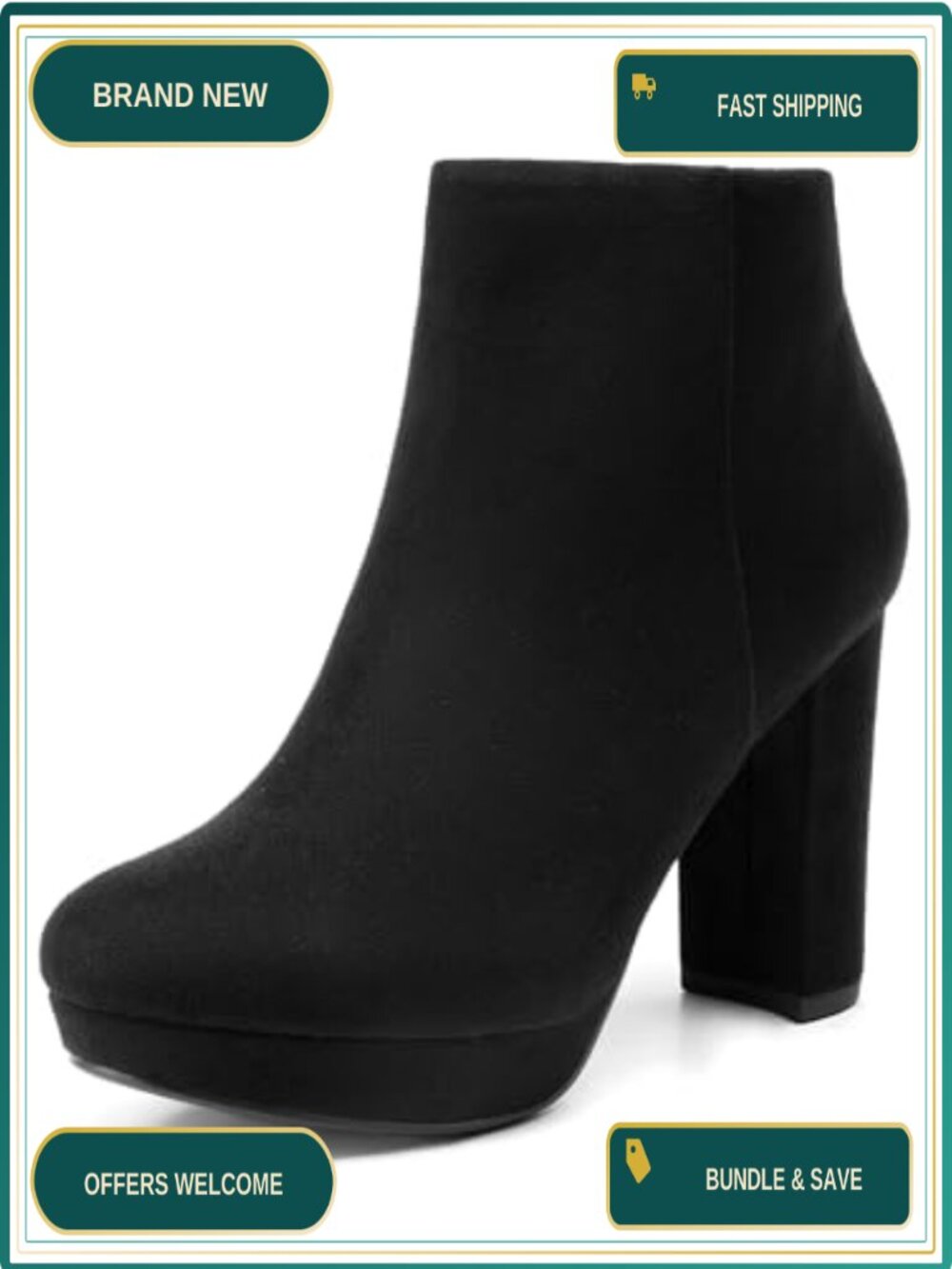Dream Pairs Women's Stomp High Heel Ankle Boots Faux Suede Block Heel